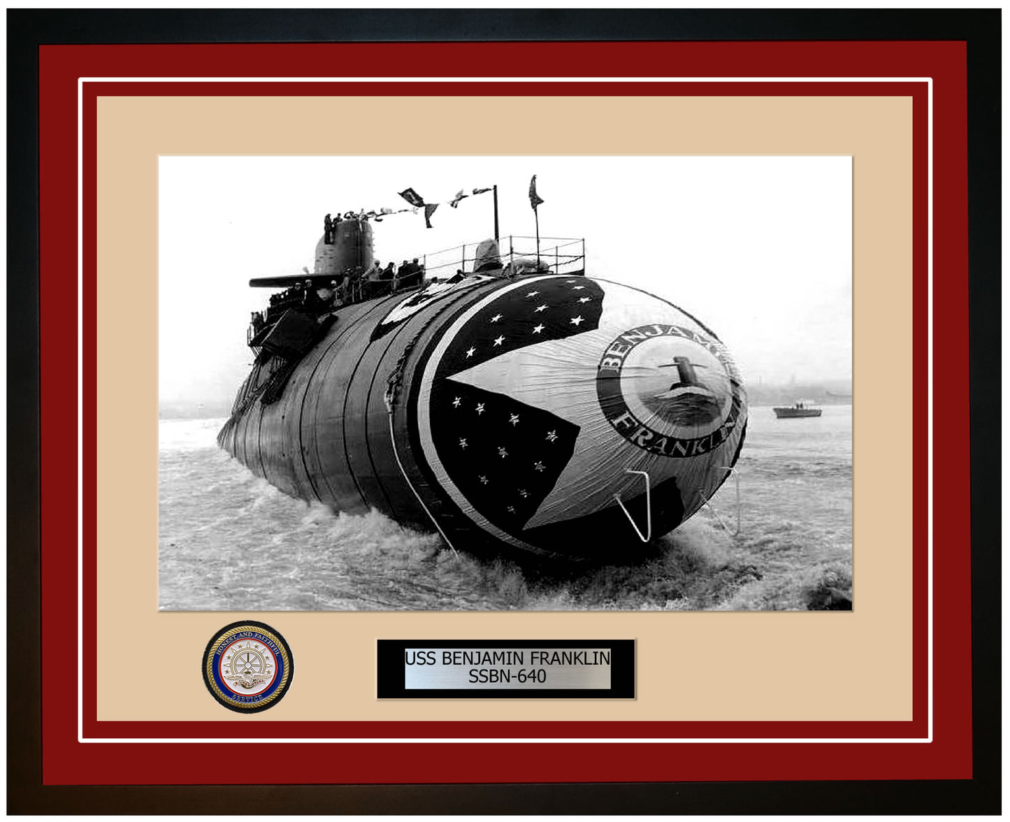 USS Benjamin Franklin SSBN-640 Framed Navy Ship Photo Burgundy