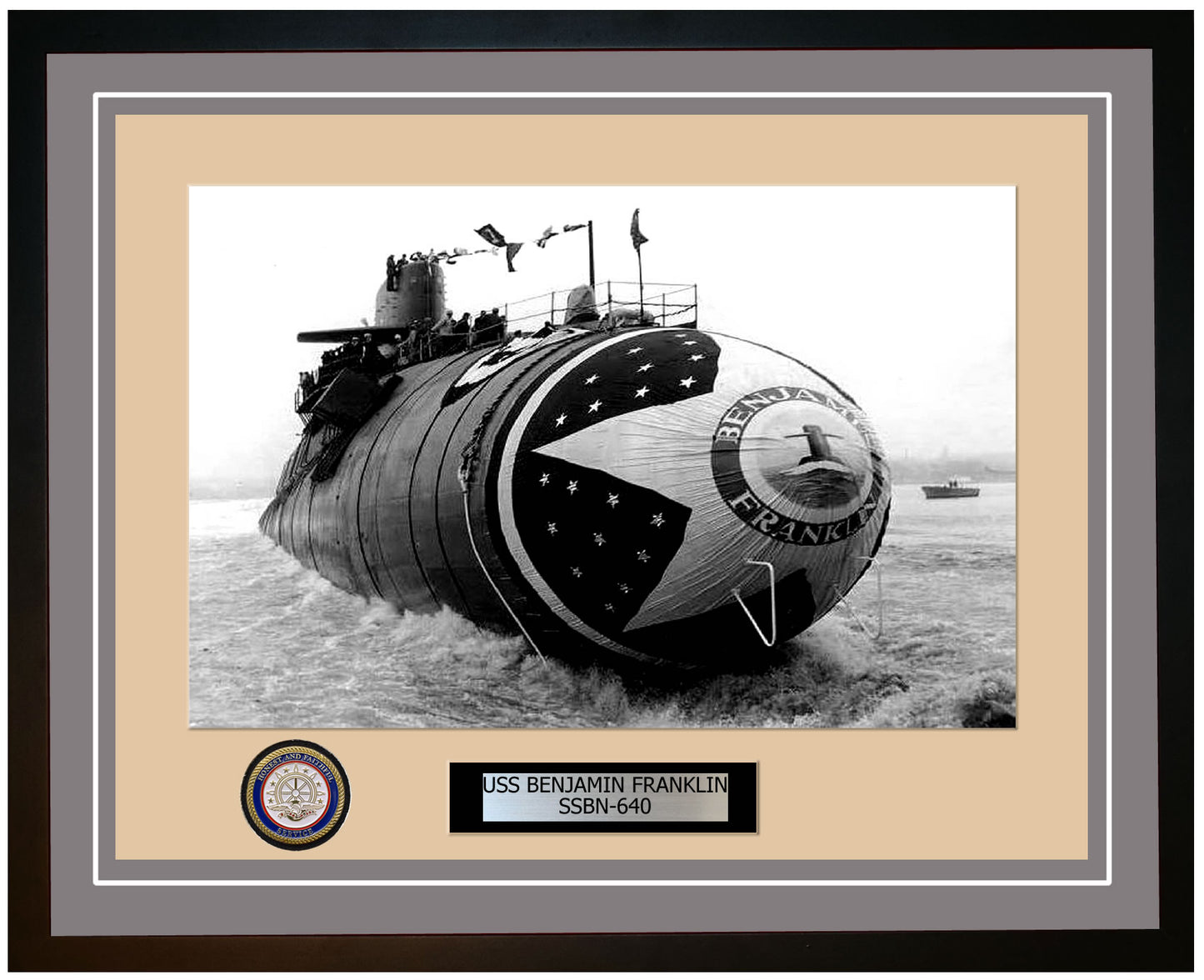 USS Benjamin Franklin SSBN-640 Framed Navy Ship Photo Grey
