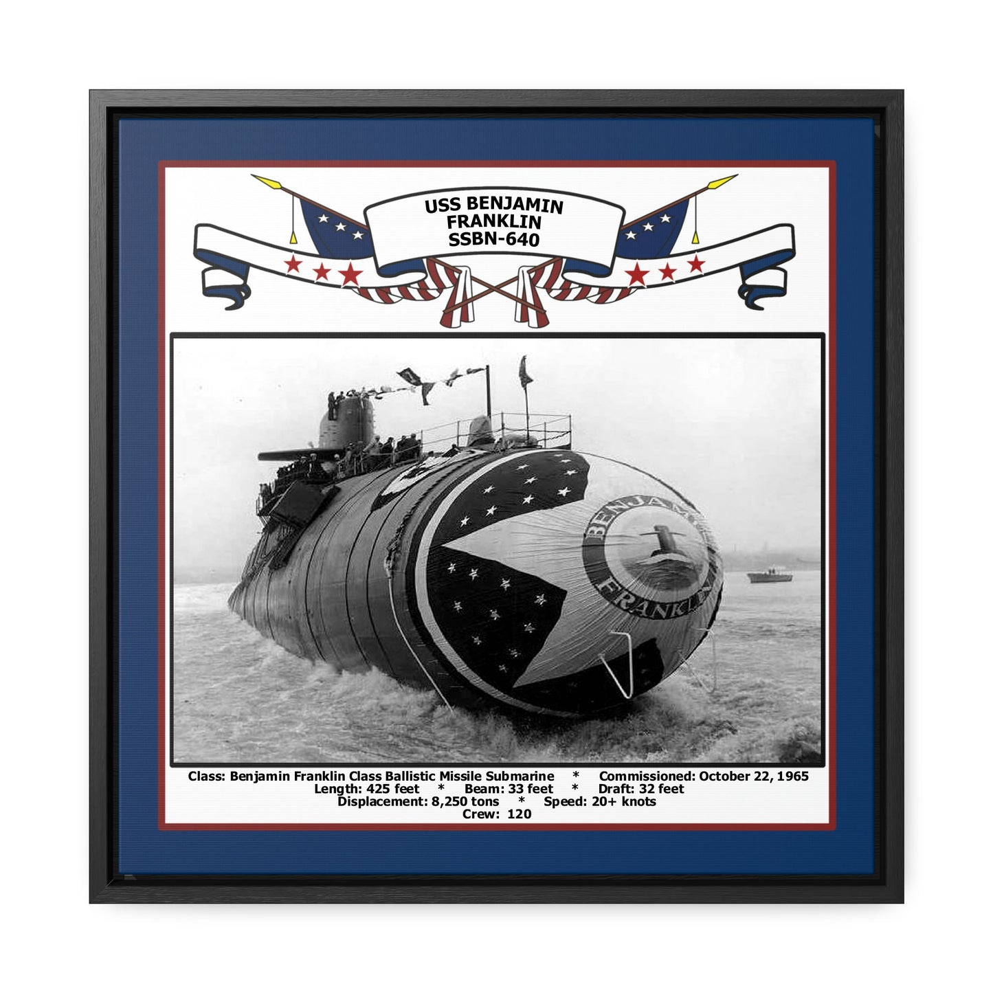 USS Benjamin Franklin SSBN-640 Navy Floating Frame Photo Front View