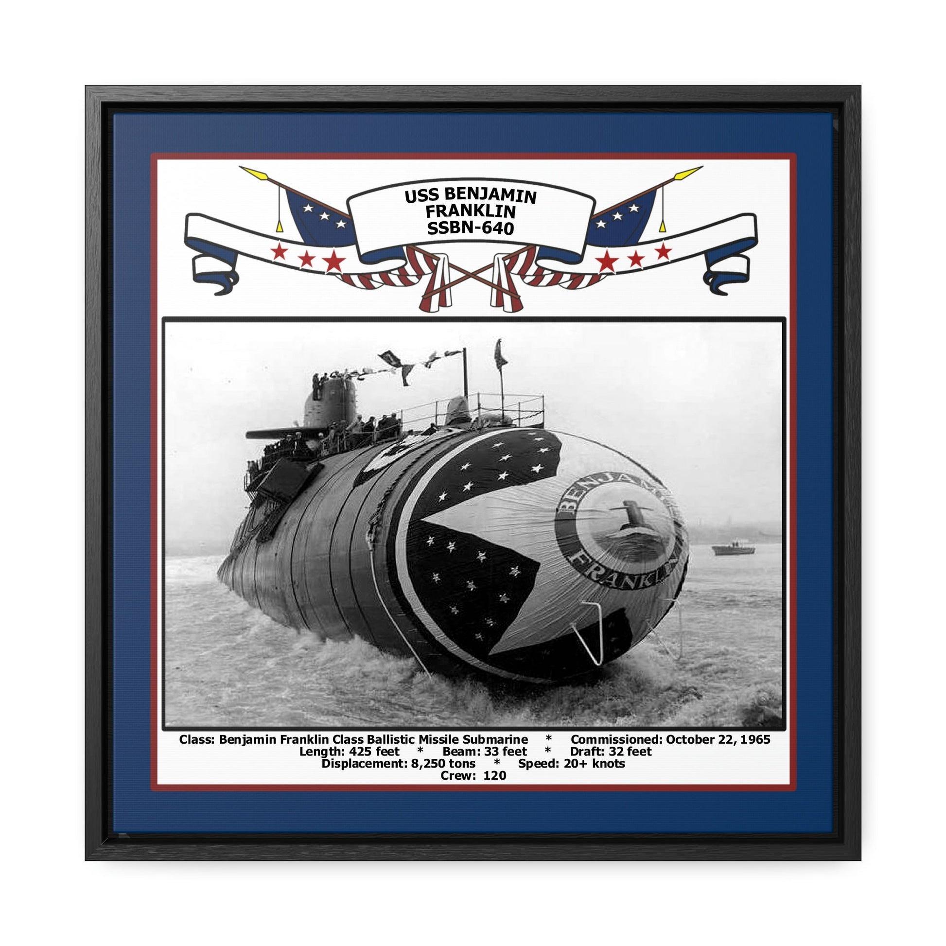 USS Benjamin Franklin SSBN-640 Navy Floating Frame Photo Front View