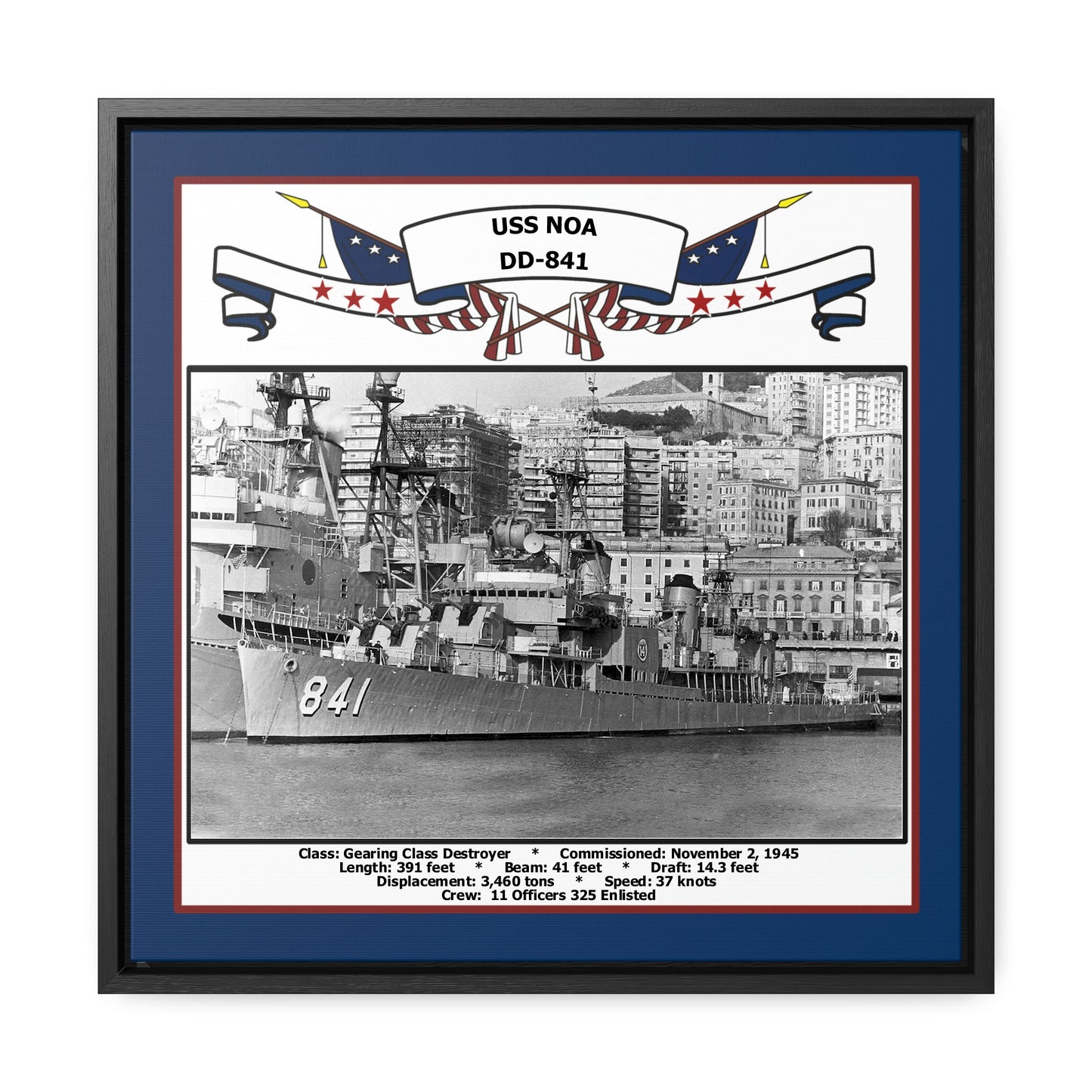 USS Noa DD-841 Navy Floating Frame Photo Front View