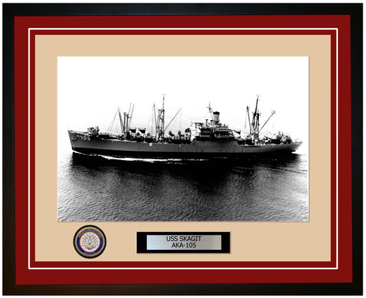 USS Skagit AKA-105 Framed Navy Ship Photo Burgundy