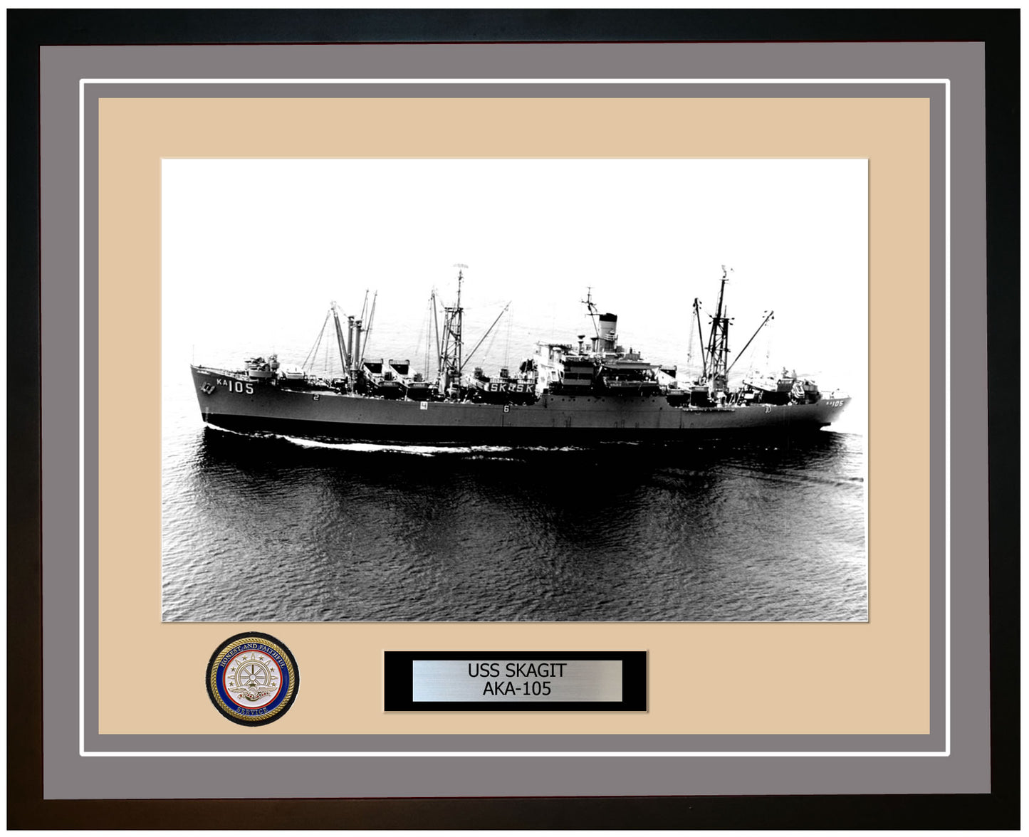 USS Skagit AKA-105 Framed Navy Ship Photo Grey