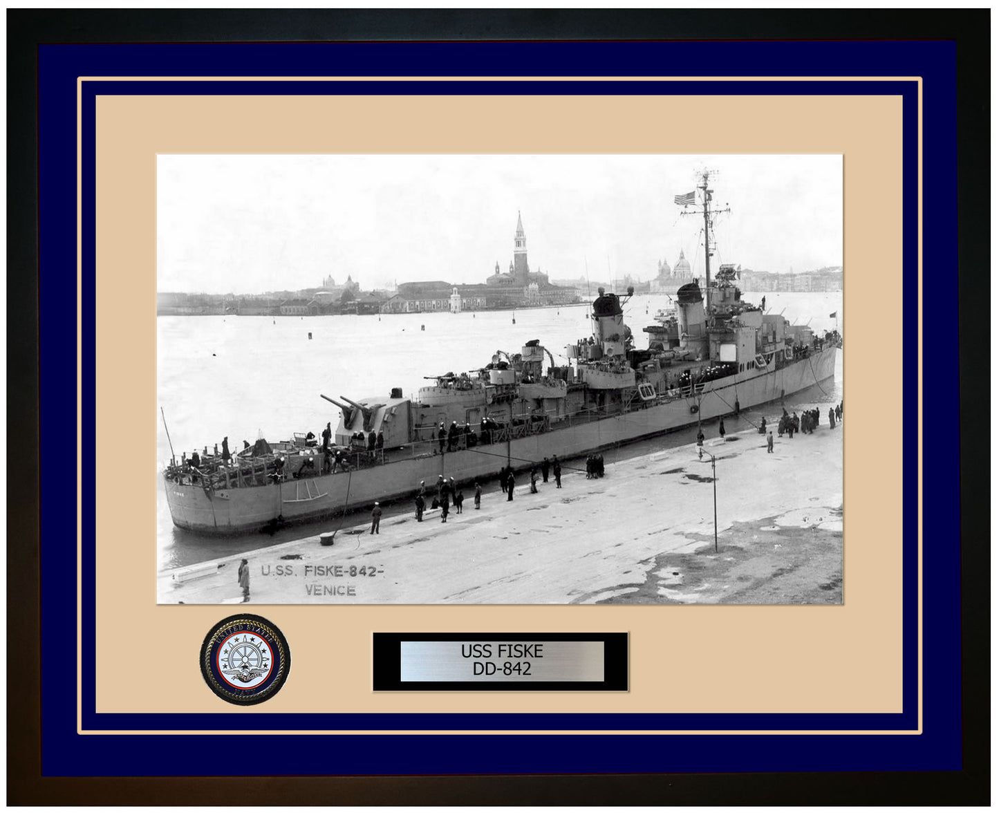 USS FISKE DD-842 Framed Navy Ship Photo Blue