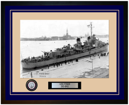 USS FISKE DD-842 Framed Navy Ship Photo Blue