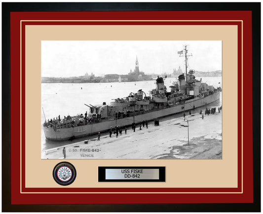 USS FISKE DD-842 Framed Navy Ship Photo Burgundy
