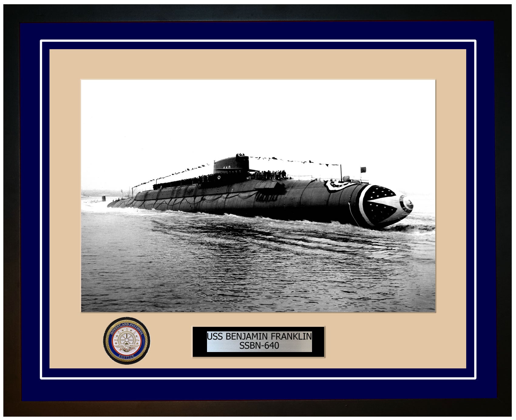 USS Benjamin Franklin SSBN-640 Framed Navy Ship Photo Blue