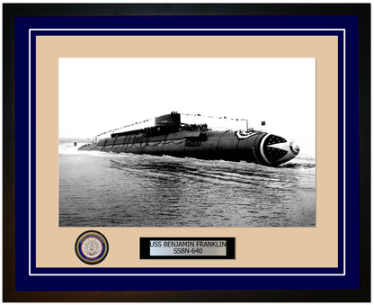 USS Benjamin Franklin SSBN-640 Framed Navy Ship Photo Blue