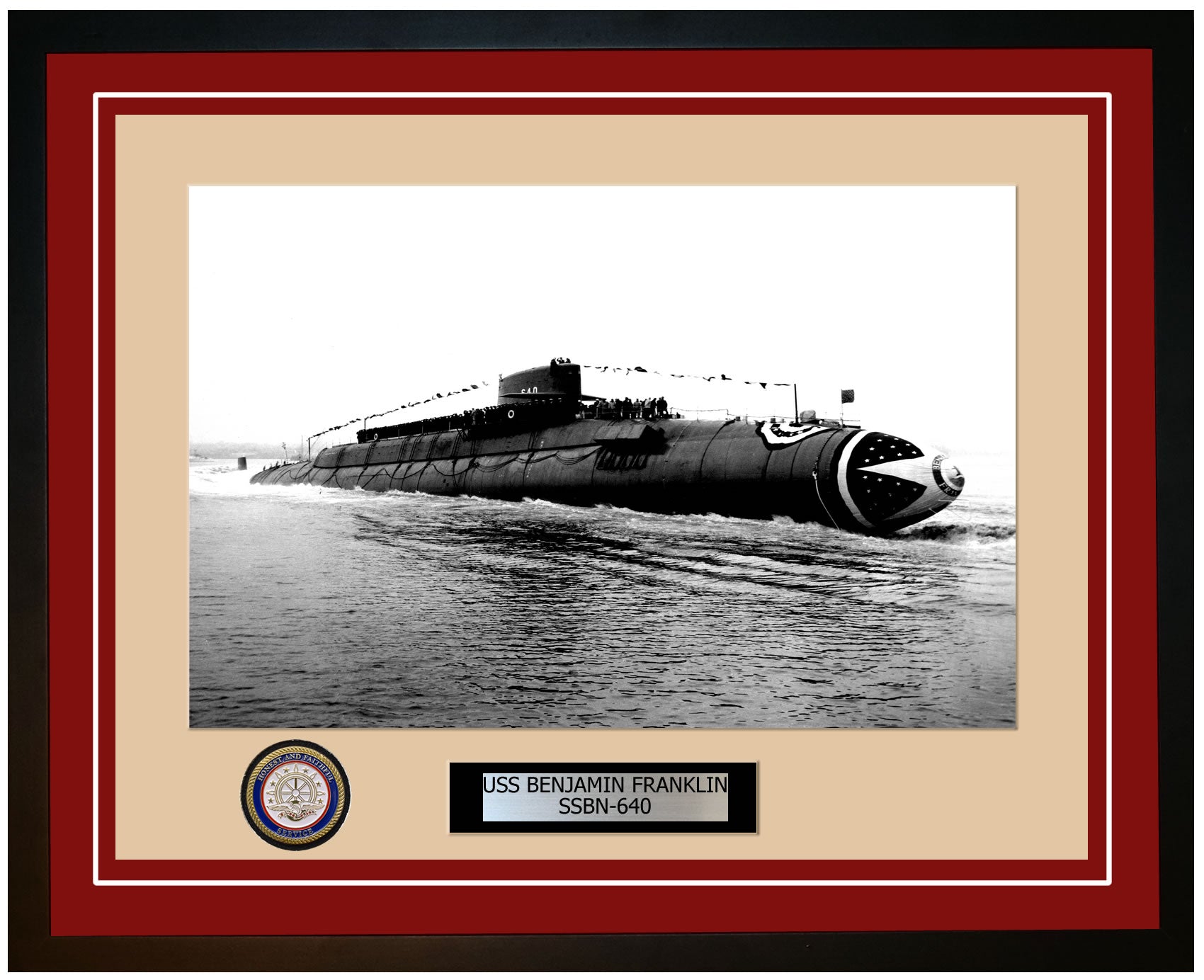 USS Benjamin Franklin SSBN-640 Framed Navy Ship Photo Burgundy