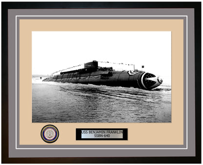 USS Benjamin Franklin SSBN-640 Framed Navy Ship Photo Grey