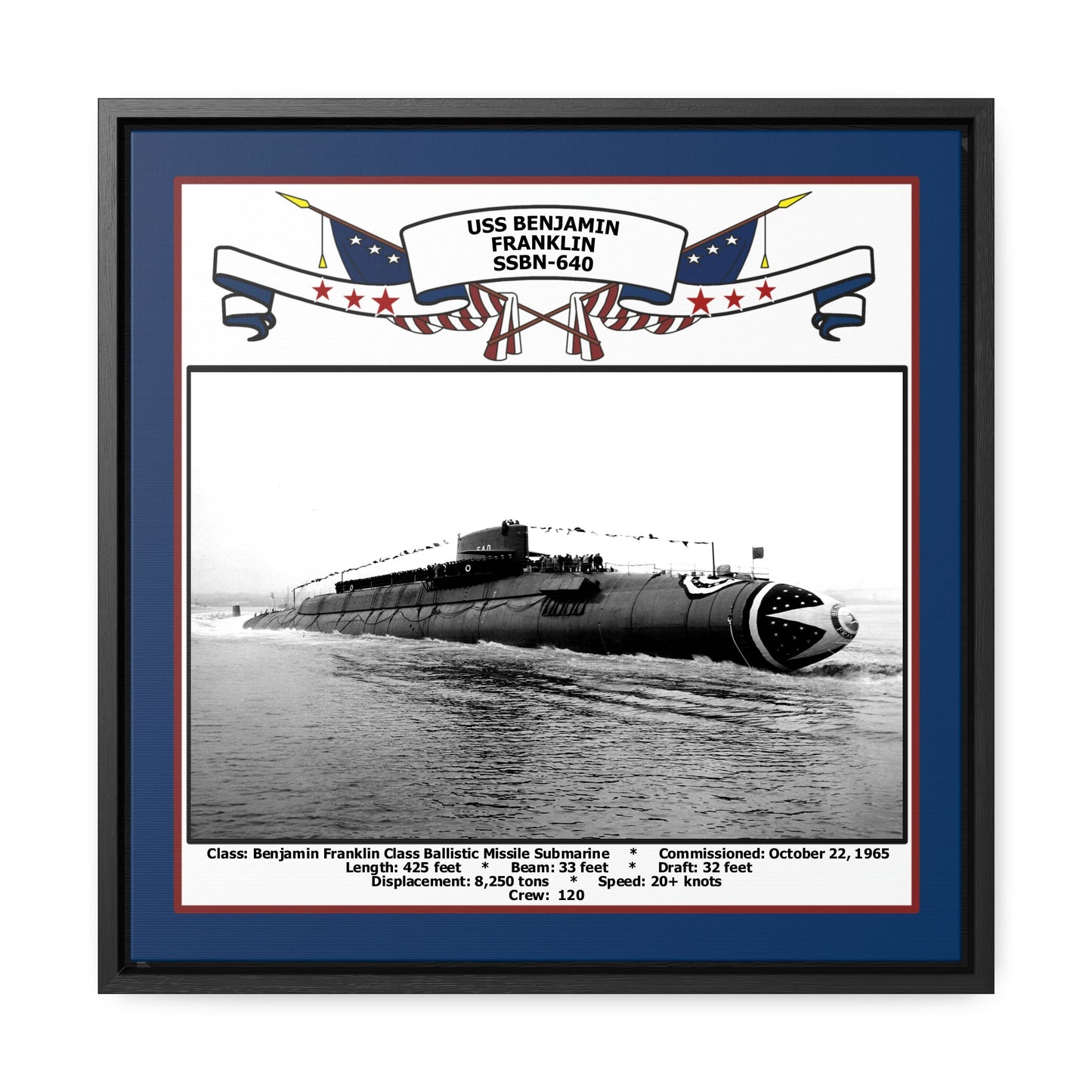 USS Benjamin Franklin SSBN-640 Navy Floating Frame Photo Front View