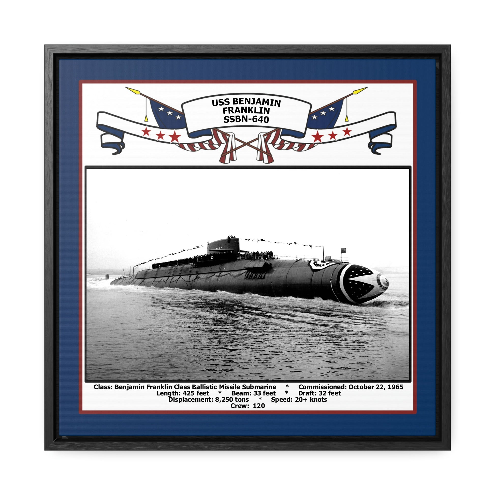 USS Benjamin Franklin SSBN-640 Navy Floating Frame Photo Front View