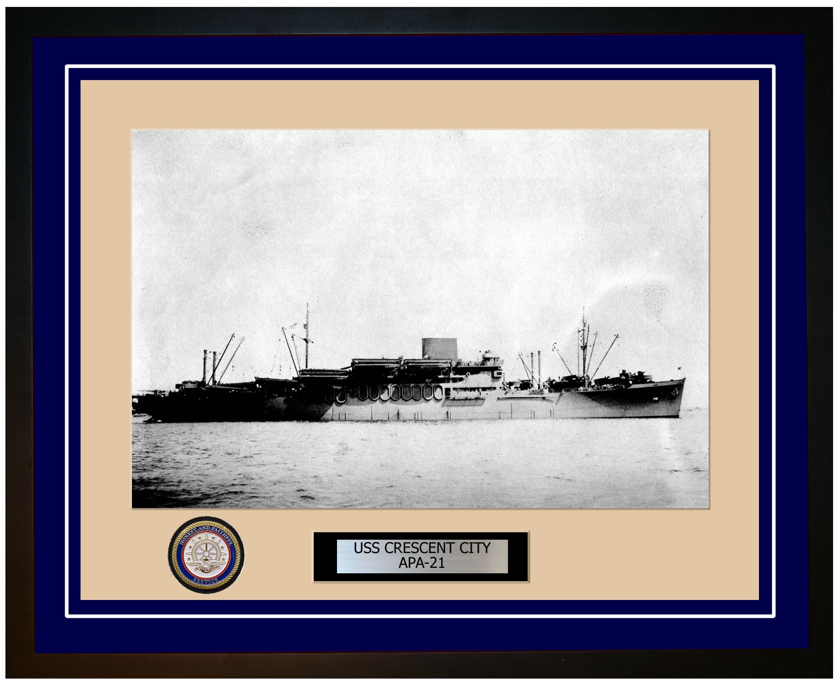 USS Crescent City APA-21 Framed Navy Ship Photo Blue