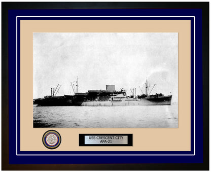 USS Crescent City APA-21 Framed Navy Ship Photo Blue