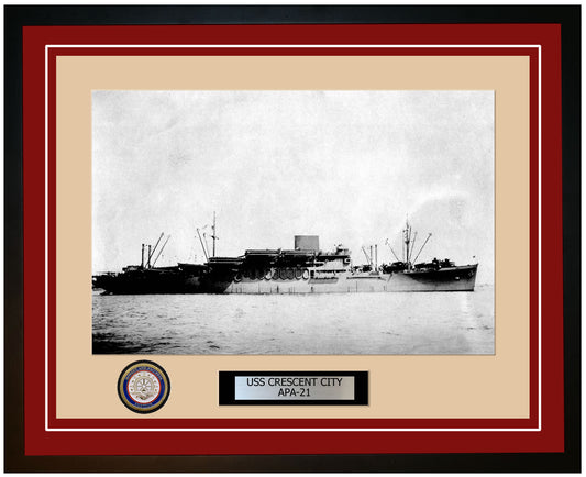 USS Crescent City APA-21 Framed Navy Ship Photo Burgundy