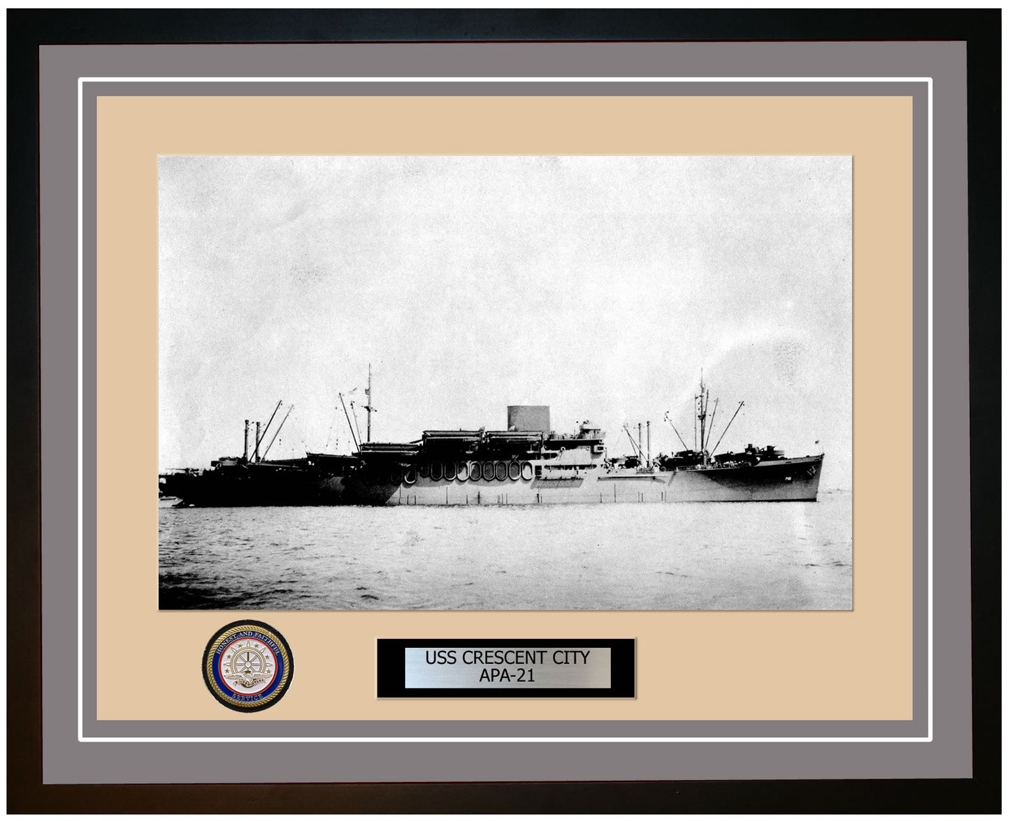 USS Crescent City APA-21 Framed Navy Ship Photo Grey