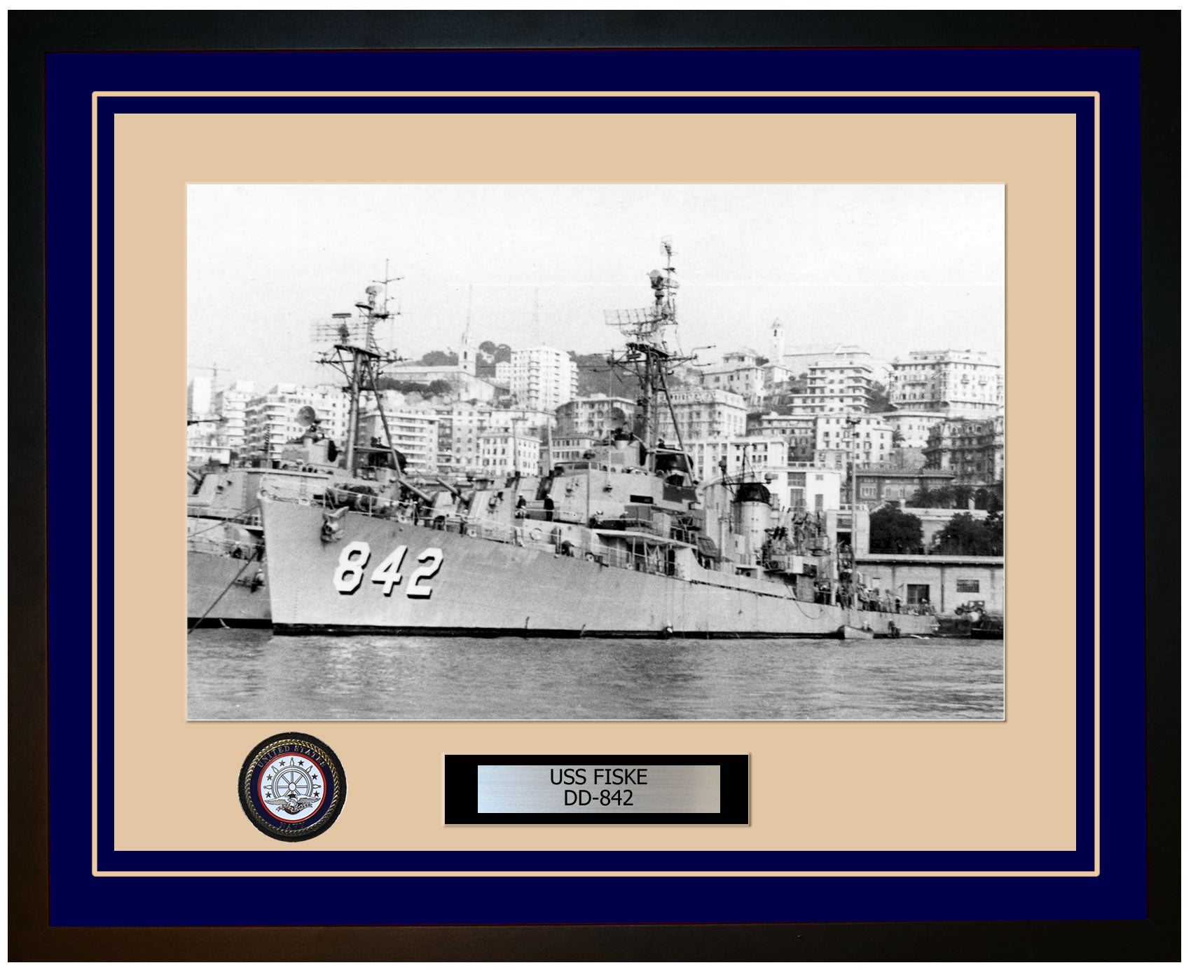 USS FISKE DD-842 Framed Navy Ship Photo Blue