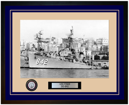 USS FISKE DD-842 Framed Navy Ship Photo Blue