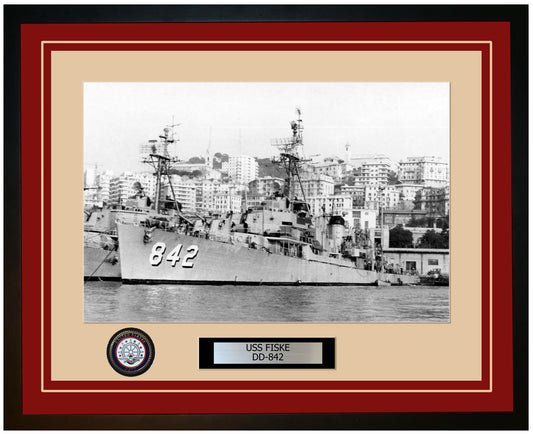USS FISKE DD-842 Framed Navy Ship Photo Burgundy