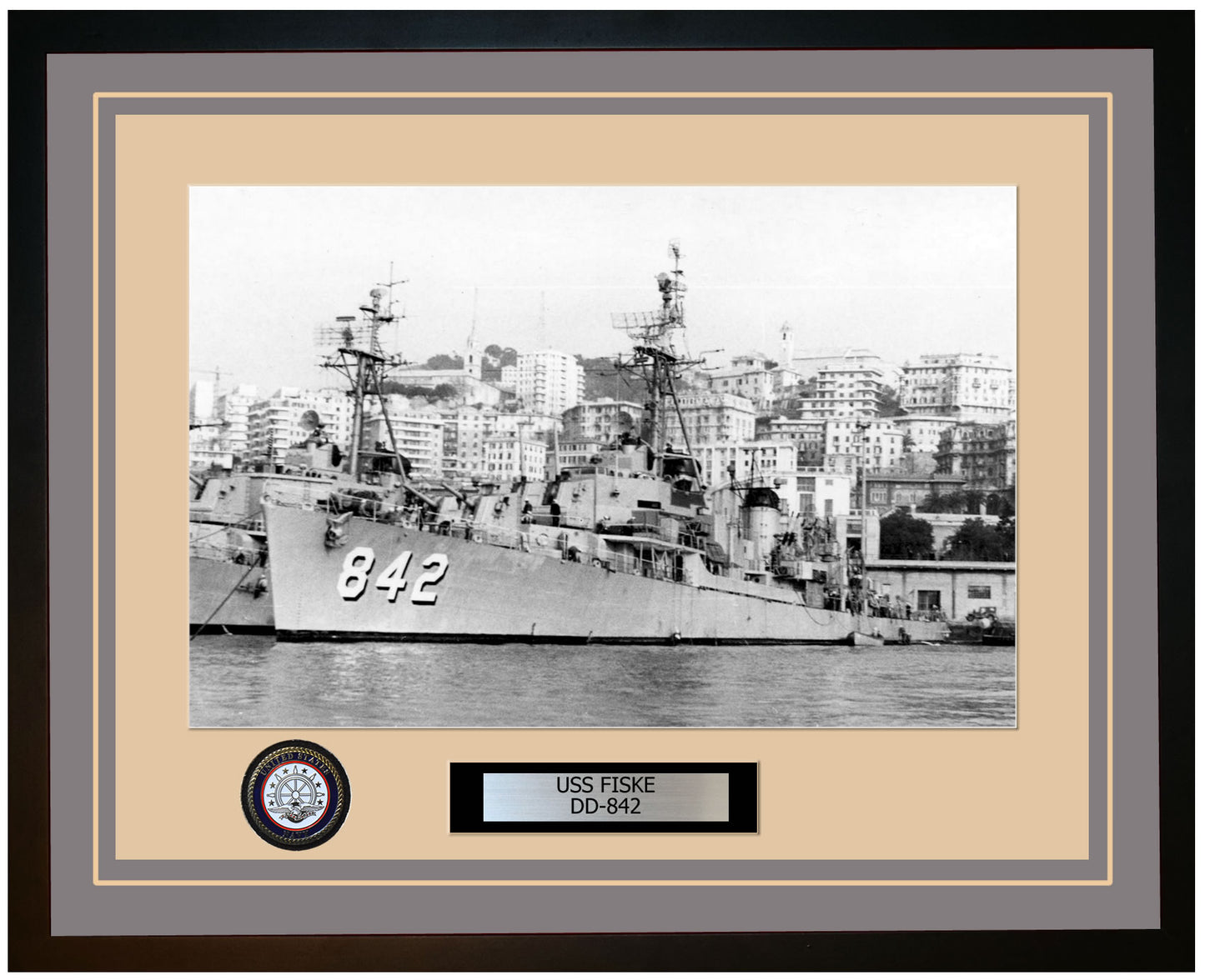 USS FISKE DD-842 Framed Navy Ship Photo Grey