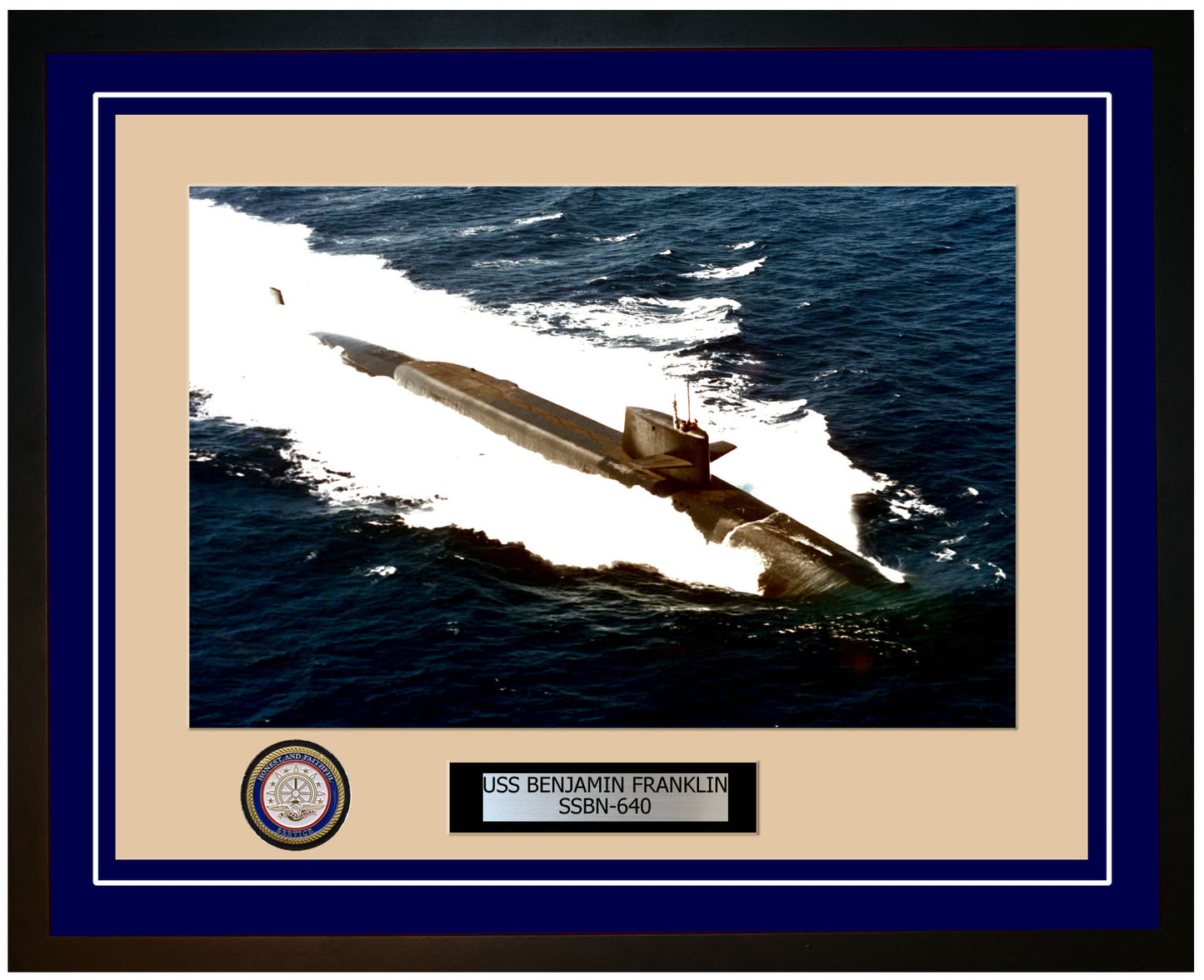 USS Benjamin Franklin SSBN-640 Framed Navy Ship Photo Blue