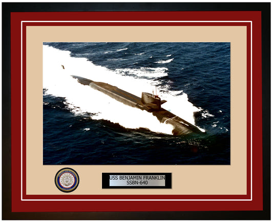 USS Benjamin Franklin SSBN-640 Framed Navy Ship Photo Burgundy