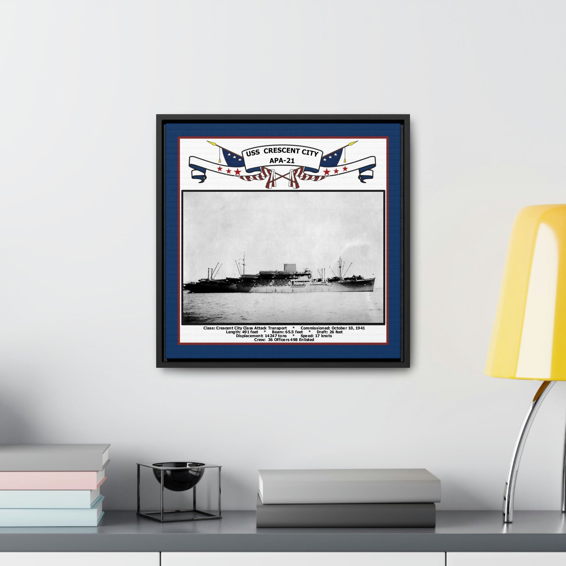 USS Crescent City APA-21 Navy Floating Frame Photo Desk View