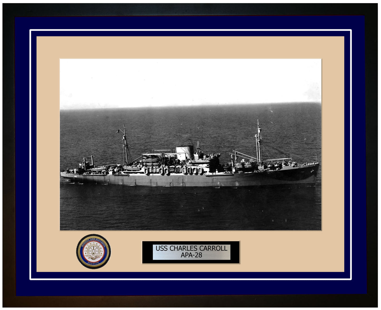 USS Charles Carroll APA-28 Framed Navy Ship Photo Blue