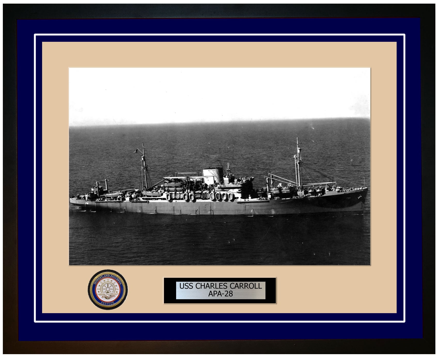 USS Charles Carroll APA-28 Framed Navy Ship Photo Blue