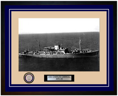 USS Charles Carroll APA-28 Framed Navy Ship Photo Blue