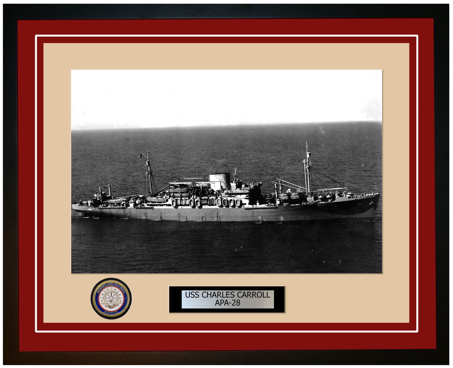 USS Charles Carroll APA-28 Framed Navy Ship Photo Burgundy