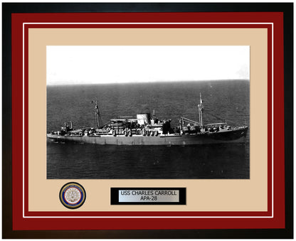 USS Charles Carroll APA-28 Framed Navy Ship Photo Burgundy