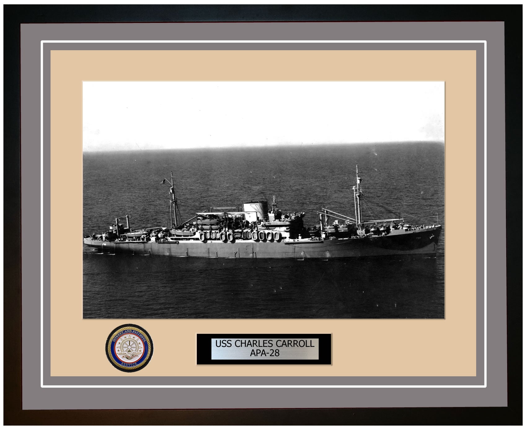 USS Charles Carroll APA-28 Framed Navy Ship Photo Grey