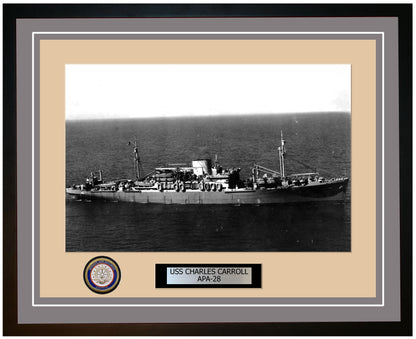 USS Charles Carroll APA-28 Framed Navy Ship Photo Grey