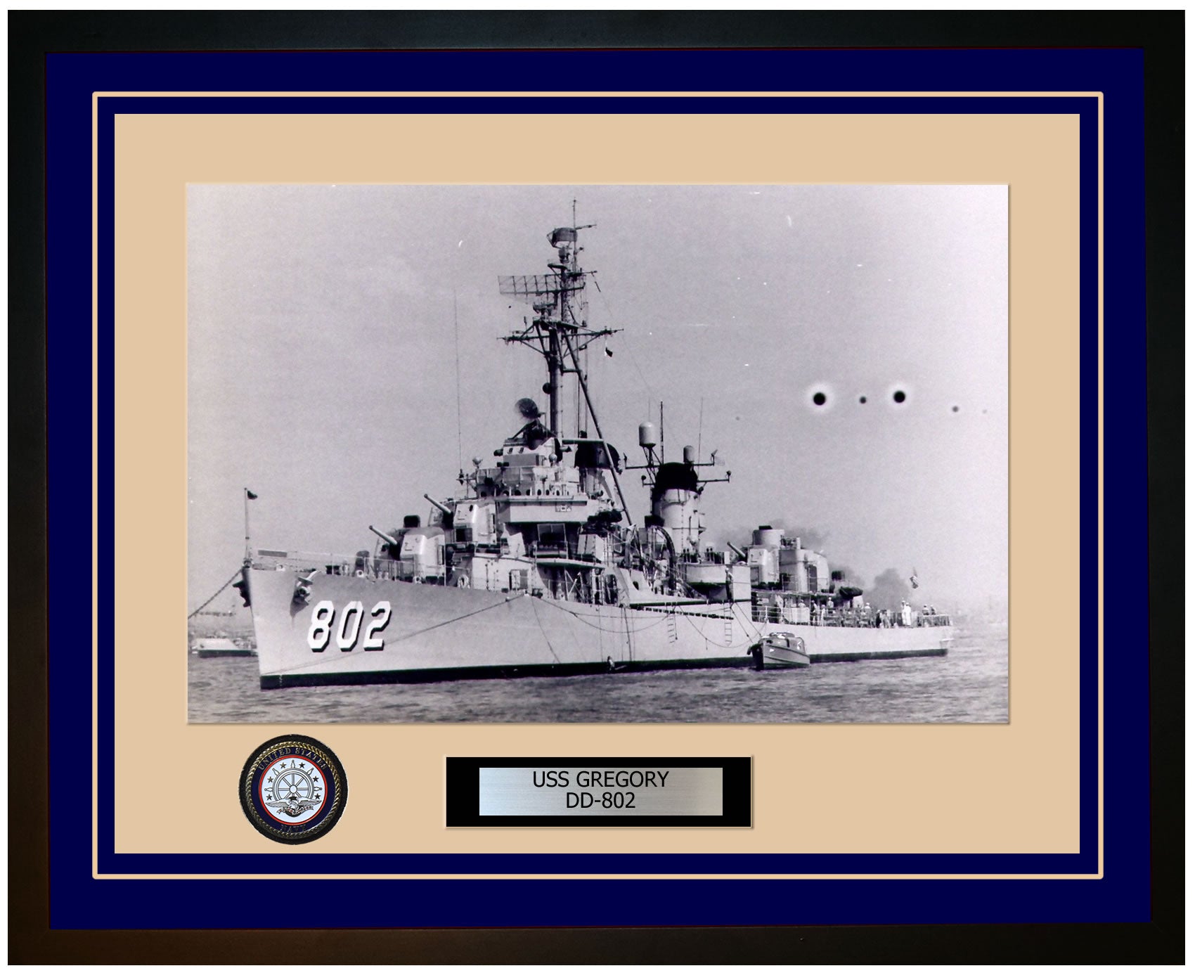 USS GREGORY DD-802 Framed Navy Ship Photo Blue