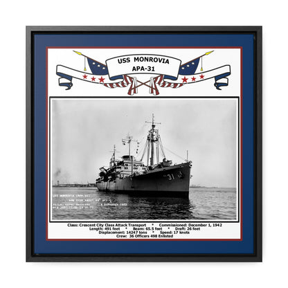 USS Monrovia APA-31 Navy Floating Frame Photo Front View