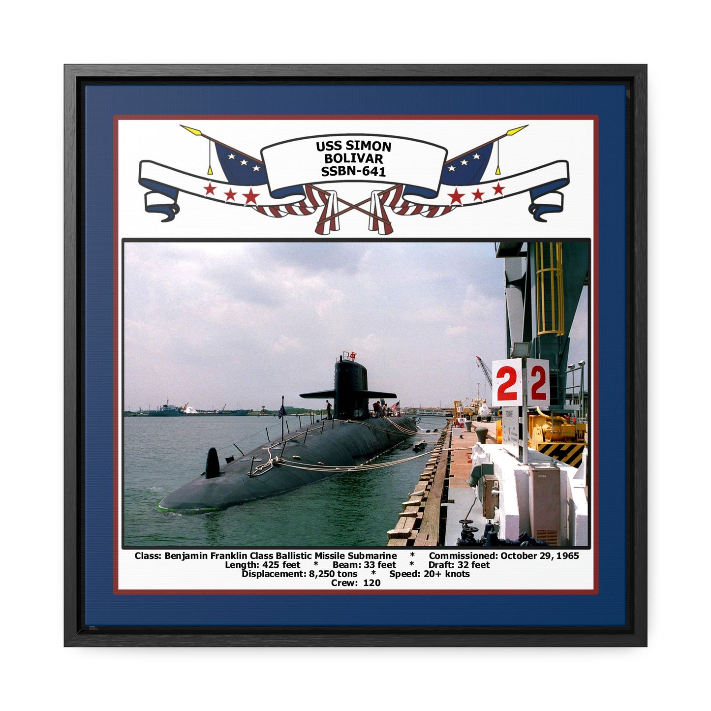 USS Simon Bolivar SSBN-641 Navy Floating Frame Photo Front View
