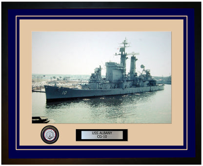 USS ALBANY CG-10 Framed Navy Ship Photo Blue