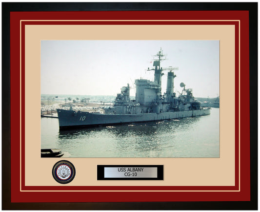 USS ALBANY CG-10 Framed Navy Ship Photo Burgundy