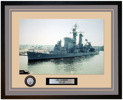 USS ALBANY CG-10 Framed Navy Ship Photo Grey