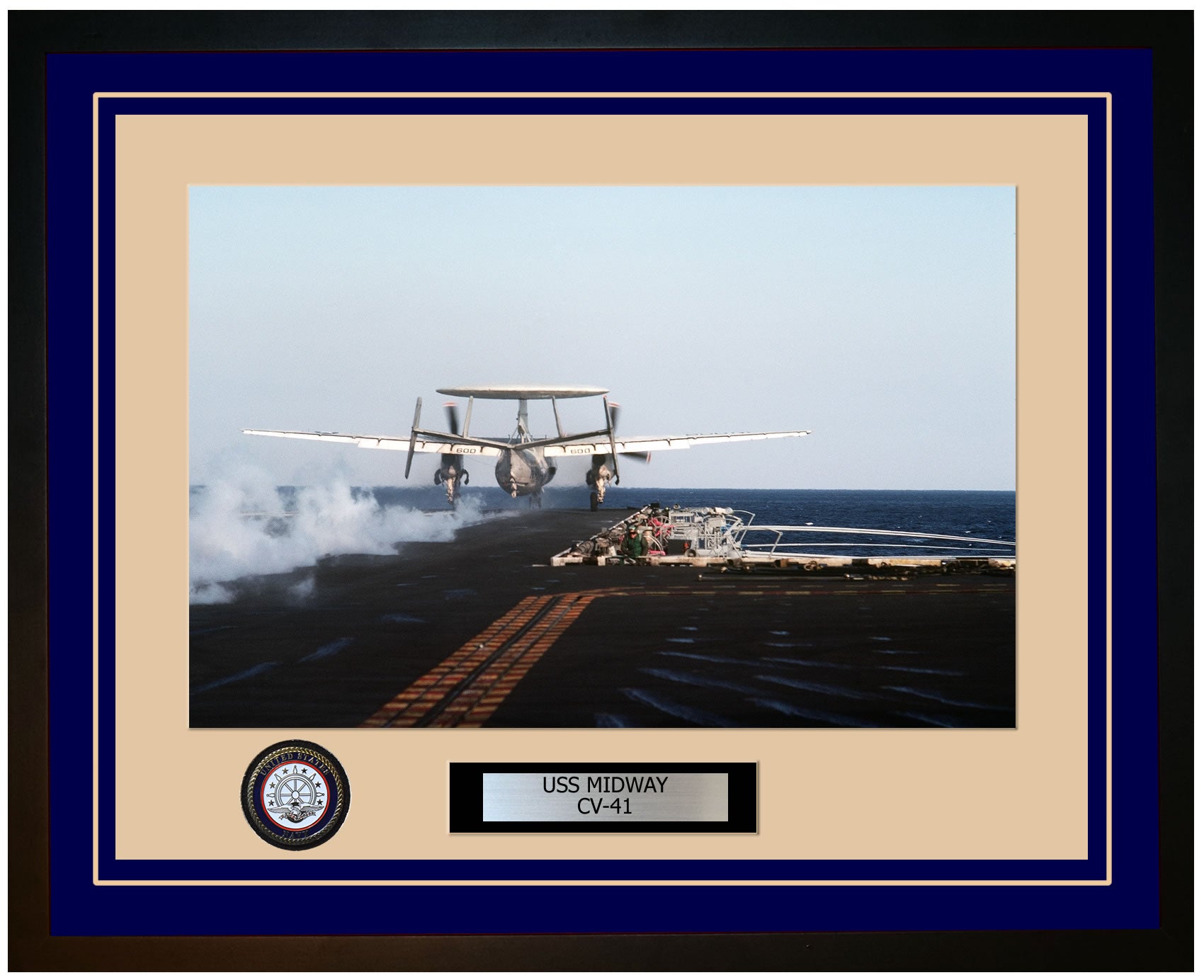 USS MIDWAY CV-41 Framed Navy Ship Photo Blue