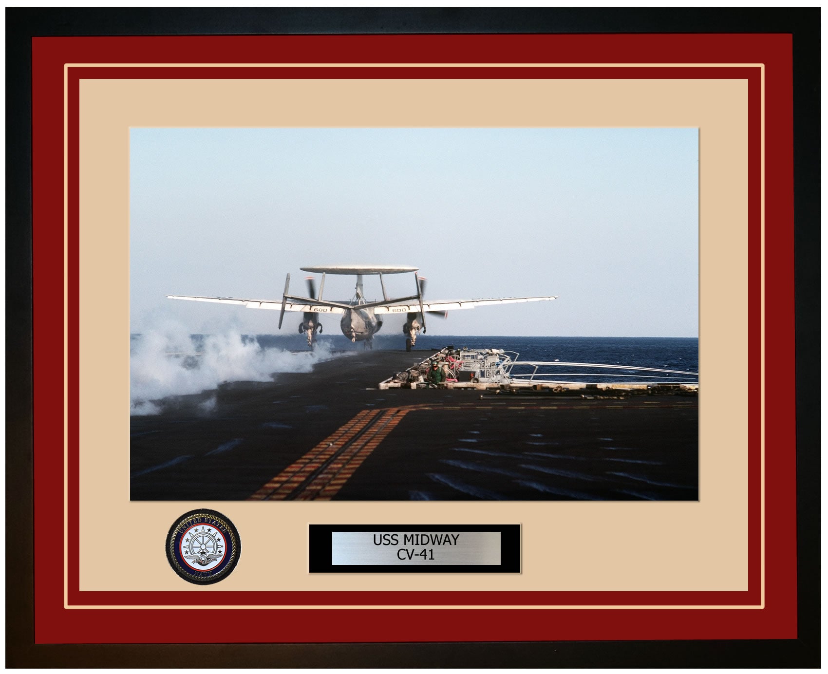 USS MIDWAY CV-41 Framed Navy Ship Photo Burgundy