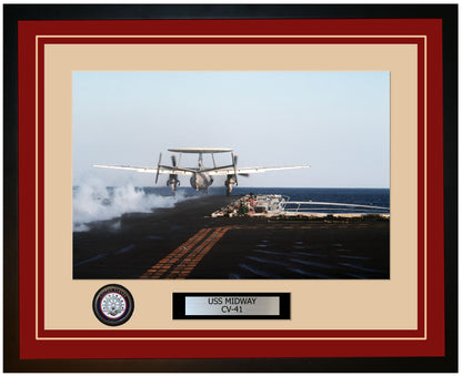 USS MIDWAY CV-41 Framed Navy Ship Photo Burgundy