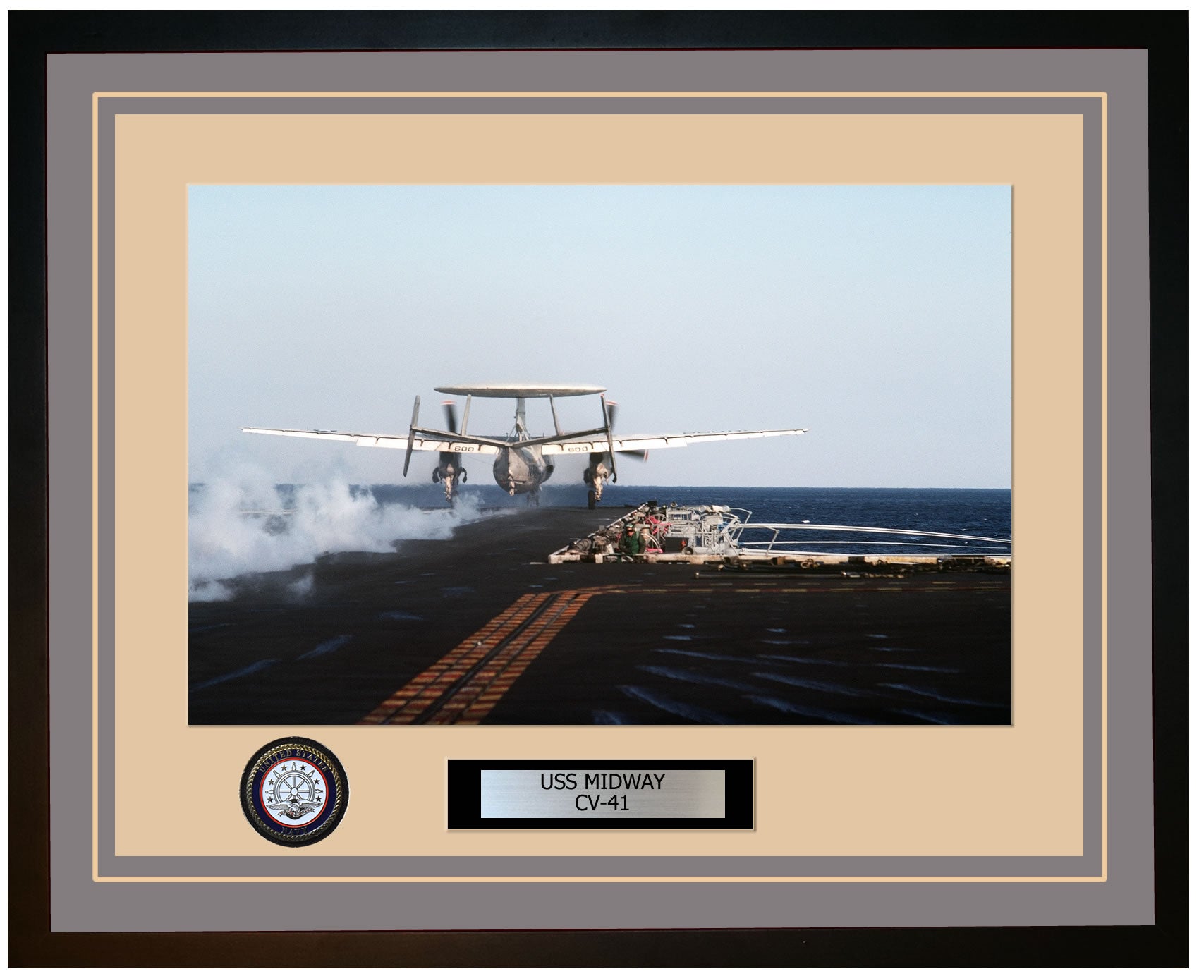 USS MIDWAY CV-41 Framed Navy Ship Photo Grey