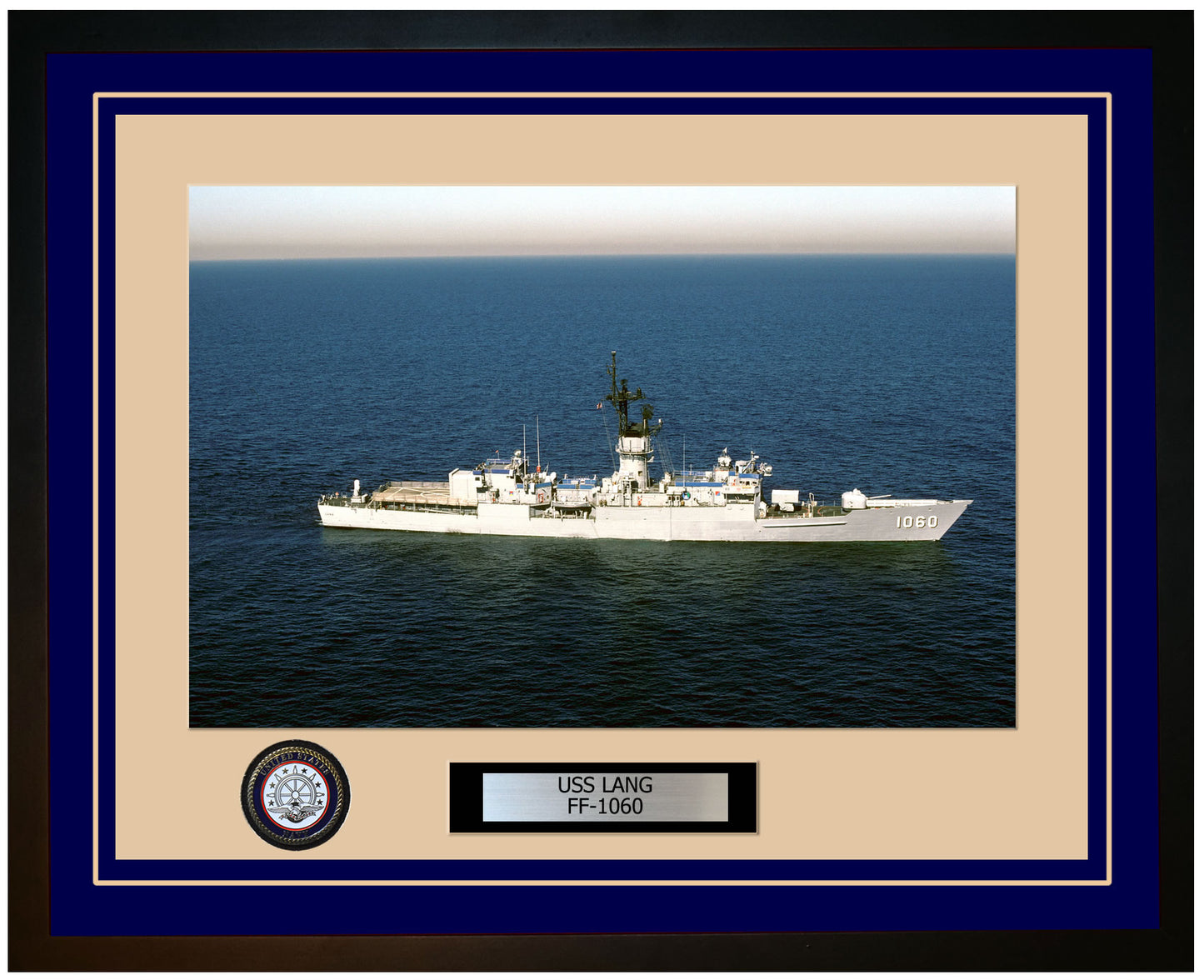 USS LANG FF-1060 Framed Navy Ship Photo Blue