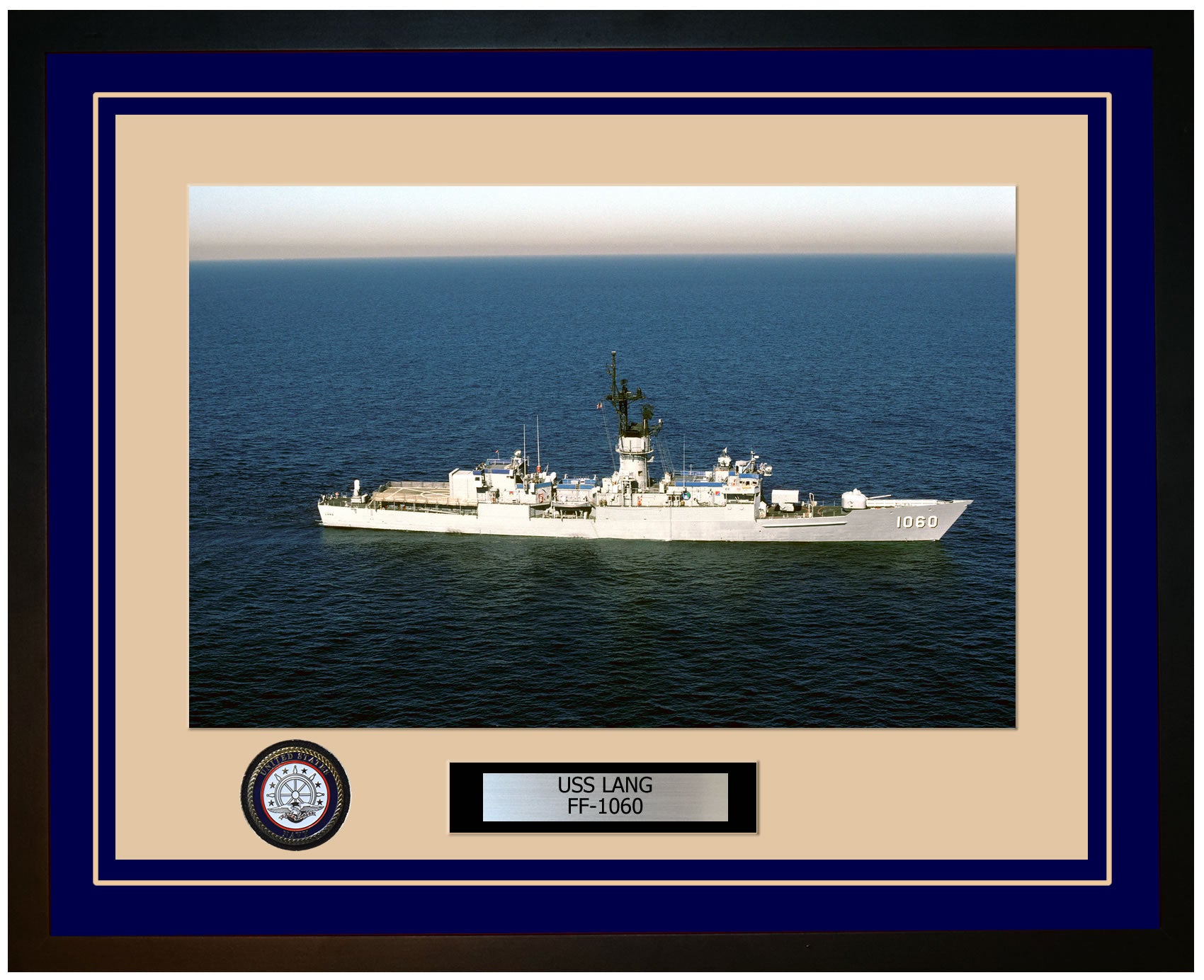 USS LANG FF-1060 Framed Navy Ship Photo Blue