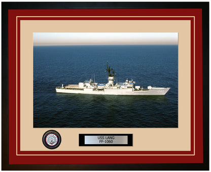 USS LANG FF-1060 Framed Navy Ship Photo Burgundy