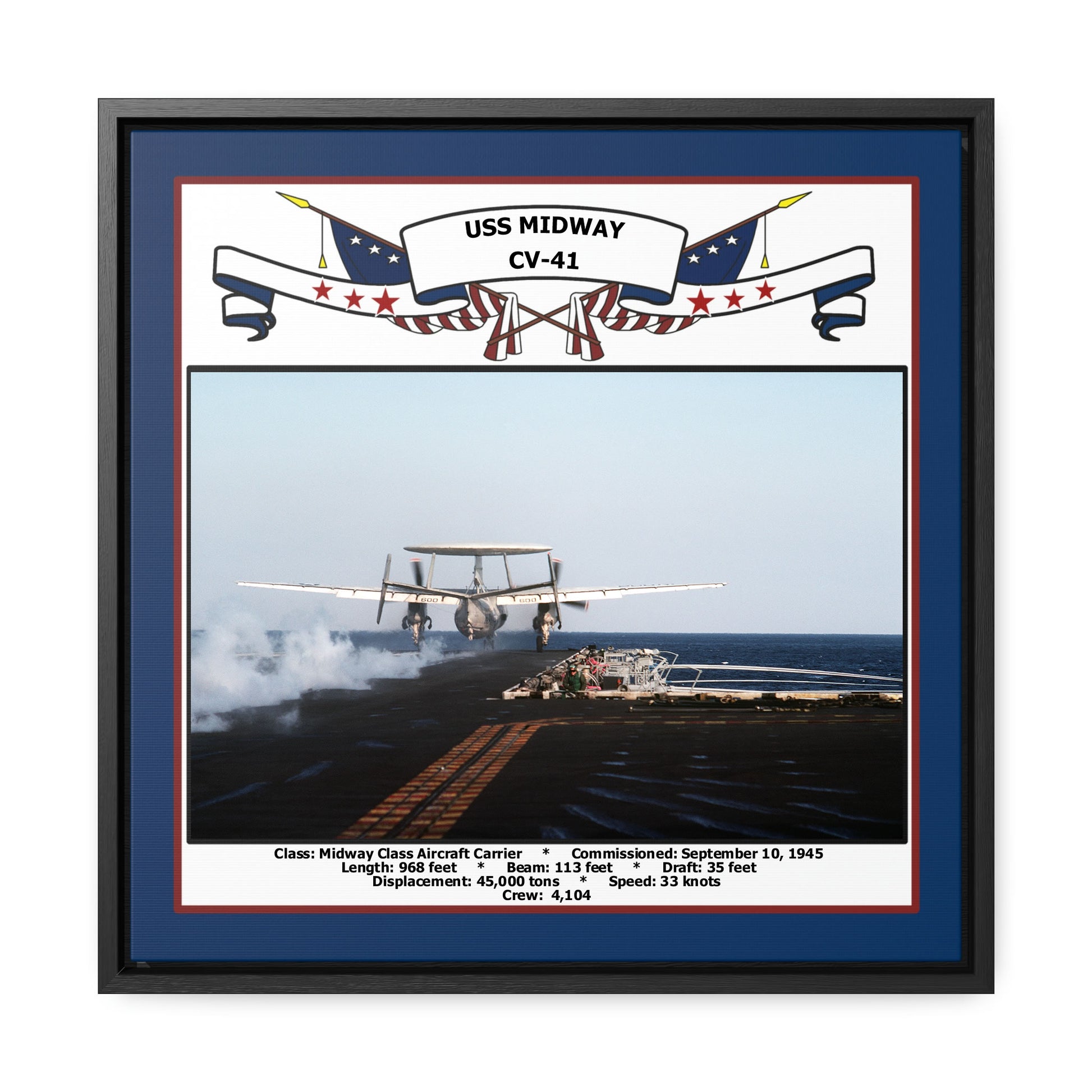 USS Midway CV-41 Navy Floating Frame Photo Front View
