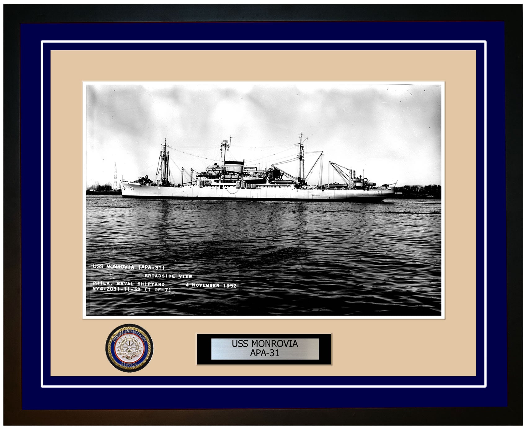 USS Monrovia APA-31 Framed Navy Ship Photo Blue