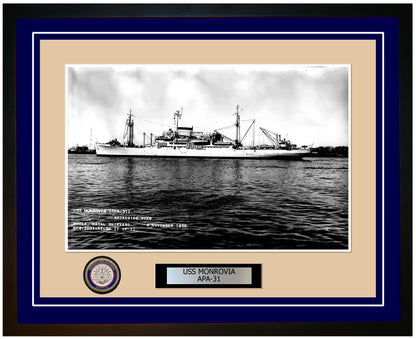 USS Monrovia APA-31 Framed Navy Ship Photo Blue